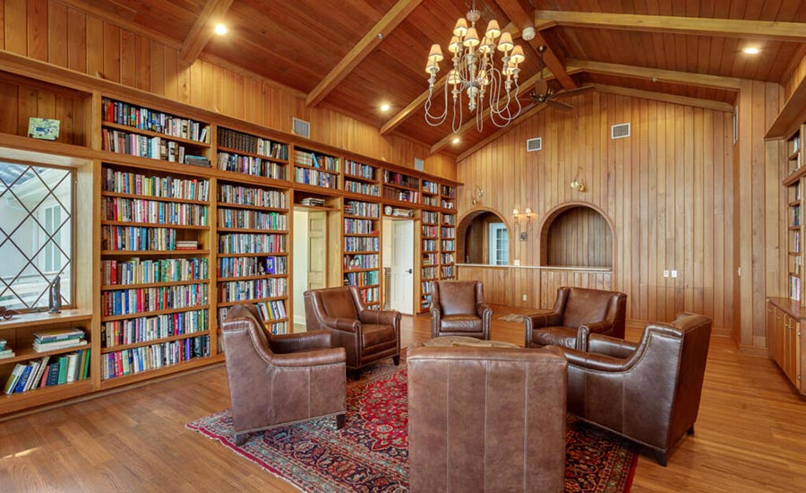 Wood paneled library